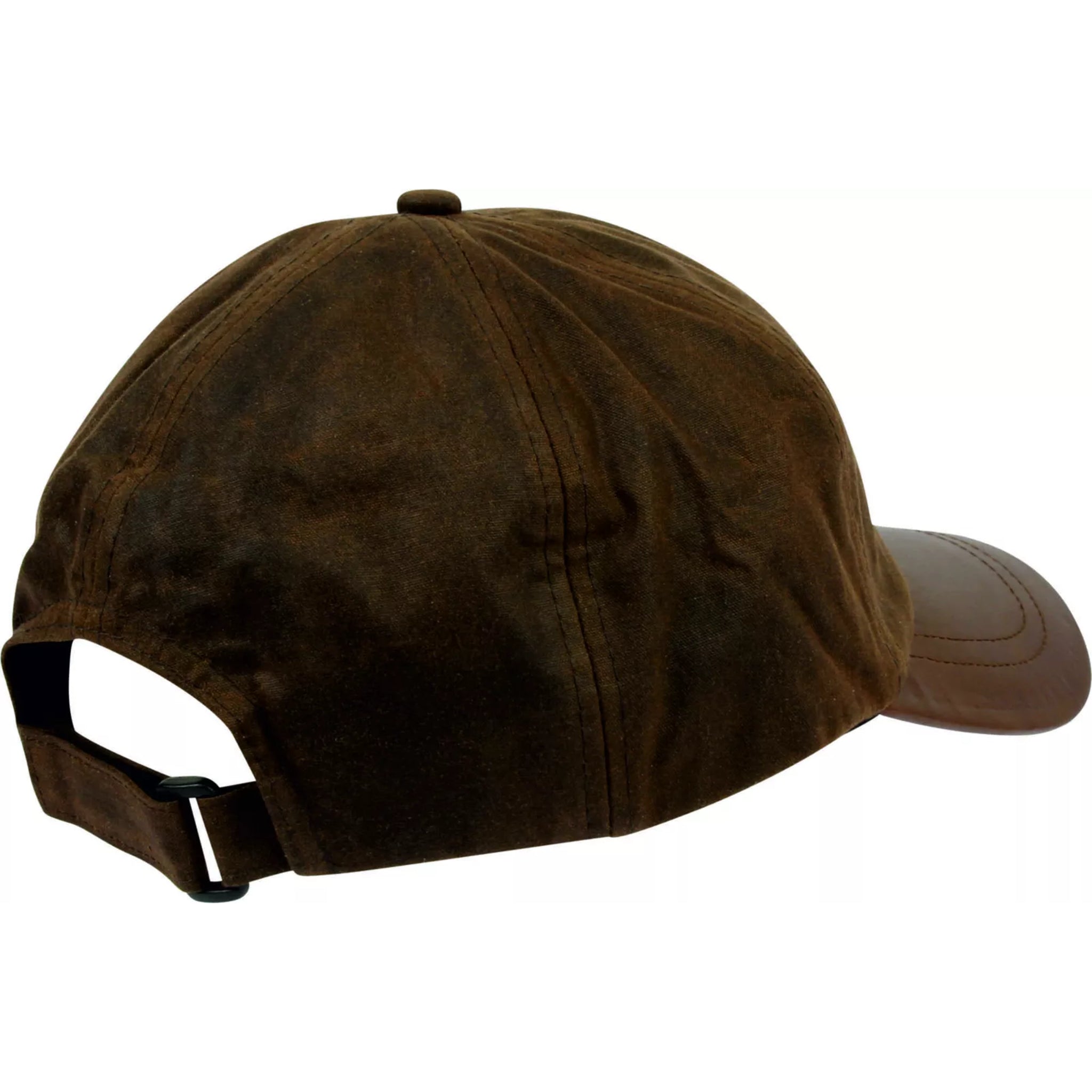 Men's wax baseball cap with brown leather peak, water-resistant outdoor hat in brown